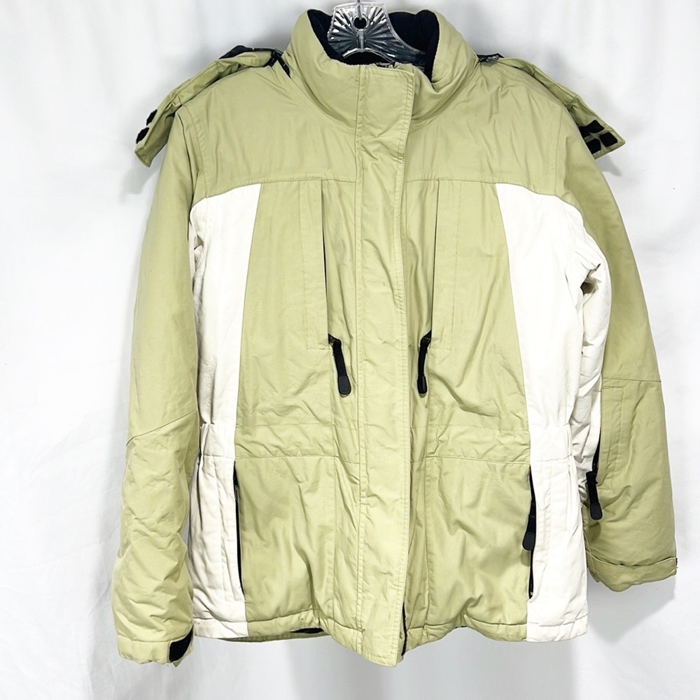 EDDIE Bauer Down Snow Jacket Green & White Detachable Hood Size Medium